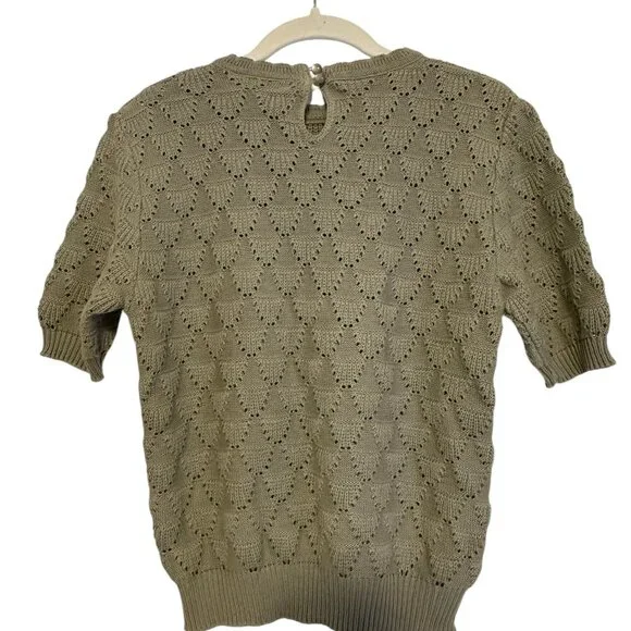 Deans of Scotland vintage beige cotton knit short sleeve top size S - Picture 2 of 5